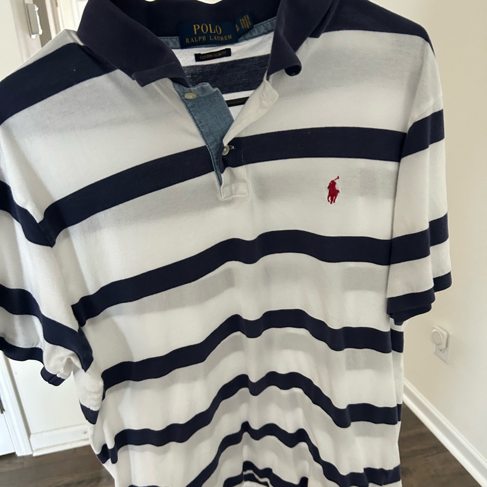 Ralph Lauren Vintage Navy and White Custom Slim Fit Polo for Men Size: XL